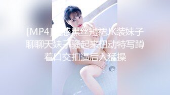 [MP4]性感黑丝短裙JK装妹子聊聊天妹子骚起来扭动特写蹲着口交扣逼后入猛操